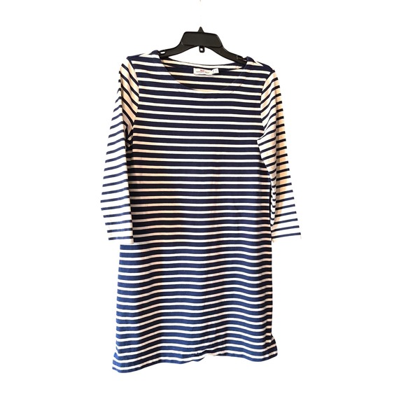 Vineyard Vines Dresses & Skirts - Vineyard Vines Dress Women's Size S Navy Blue White Striped 3/4 Sleeve Casual EC